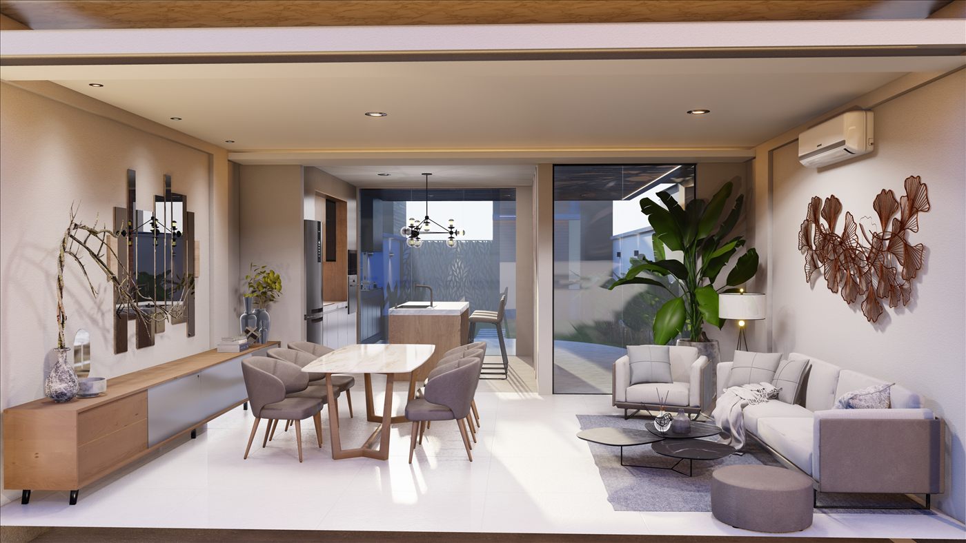 Living y comedor con terminaciones premium en Seven Residence